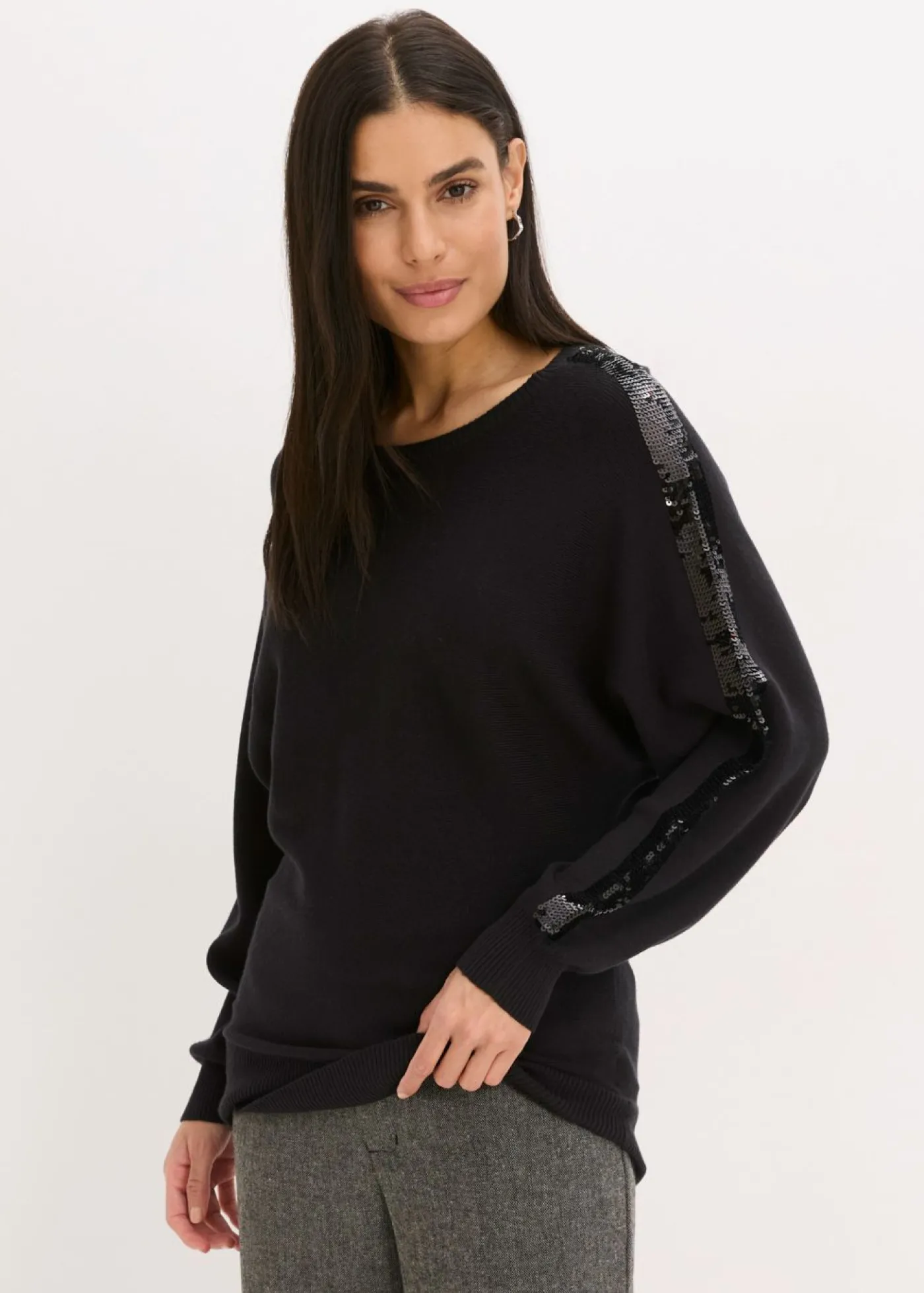 bonprix bonprix Jersey de punto fino con lentejuelas Negro Outlet