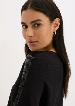 bonprix bonprix Jersey de punto fino con lentejuelas Negro Outlet