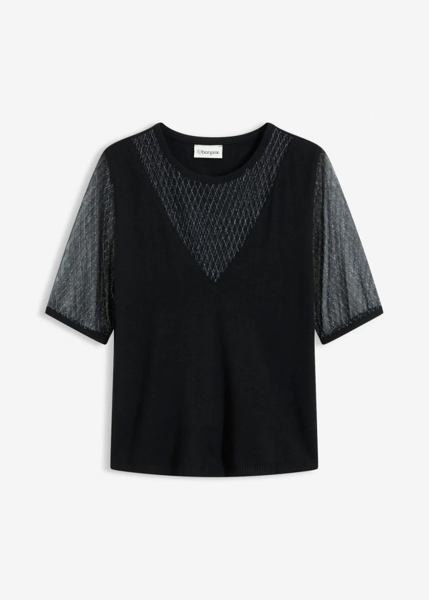 bonprix bonprix Jersey de punto fino con inserto de malla Negro Outlet