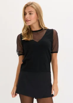 bonprix bonprix Jersey de punto fino con inserto de malla Negro Outlet