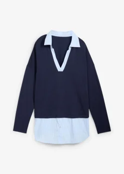 bonprix bonprix Jersey de punto fino con inserto de blusa Azul marino