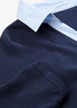 bonprix bonprix Jersey de punto fino con inserto de blusa Azul marino