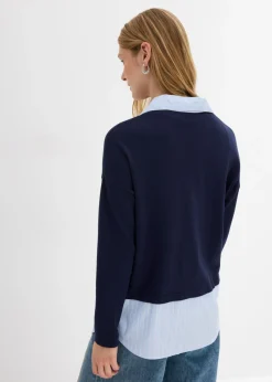 bonprix bonprix Jersey de punto fino con inserto de blusa Azul marino