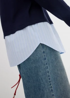 bonprix bonprix Jersey de punto fino con inserto de blusa Azul marino