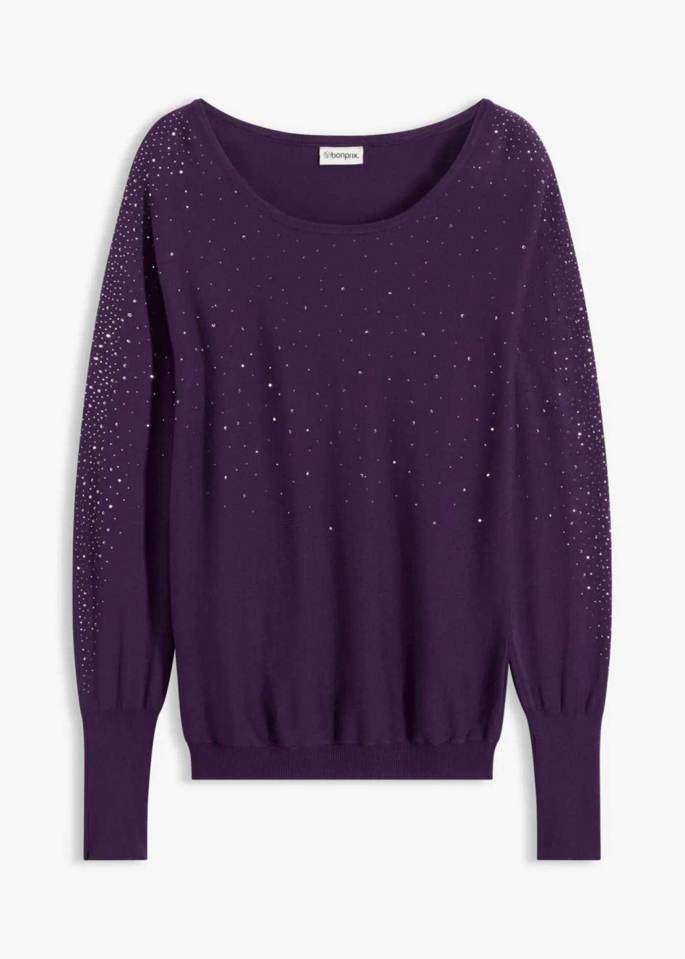 bonprix bonprix Jersey de punto fino con aplicación de piedras brillantes Lila oscuro Sale