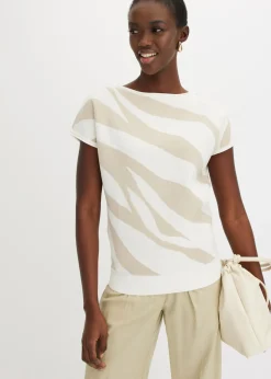 bonprix bonprix Jersey de punto fino con hilo brillante estampado cebra blanco lana-gris piedra Best