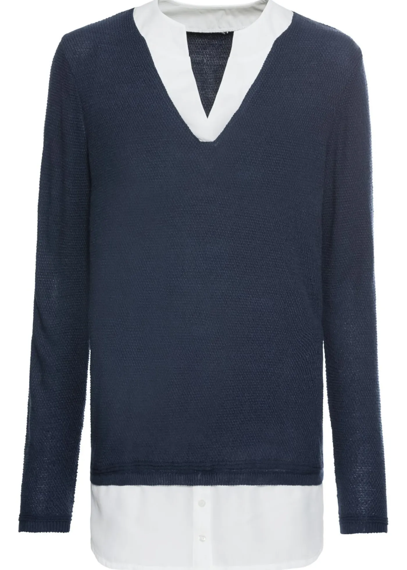 bonprix bonprix Jersey de punto fino con inserto de blusa Azul marino-blanco Best