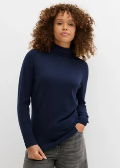 bonprix bonprix Jersey de punto fino con cuello alto Azul marino Clearance