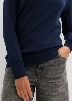 bonprix bonprix Jersey de punto fino con cuello alto Azul marino Clearance