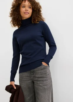 bonprix bonprix Jersey de punto fino con cuello alto Azul marino Clearance