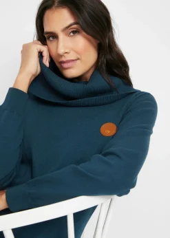 bonprix bonprix Jersey de punto fino con cuello ancho Azul marino Discount