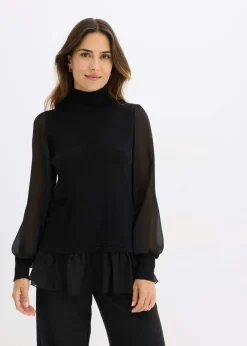 bonprix bonprix Jersey de punto fino con inserto de blusa Negro