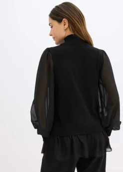 bonprix bonprix Jersey de punto fino con inserto de blusa Negro