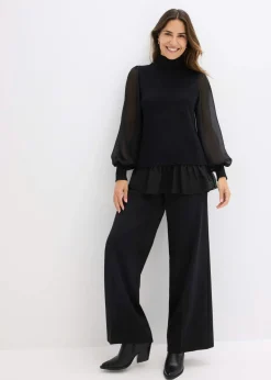 bonprix bonprix Jersey de punto fino con inserto de blusa Negro