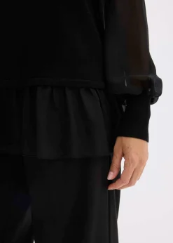 bonprix bonprix Jersey de punto fino con inserto de blusa Negro