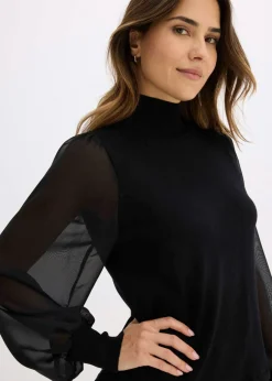 bonprix bonprix Jersey de punto fino con inserto de blusa Negro