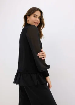 bonprix bonprix Jersey de punto fino con inserto de blusa Negro