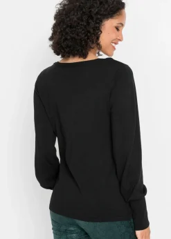 bonprix bonprix Jersey de punto fino con viscosa sostenible Negro Hot