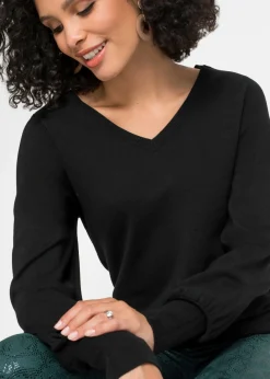 bonprix bonprix Jersey de punto fino con viscosa sostenible Negro Hot