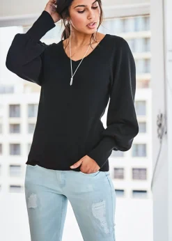 bonprix bonprix Jersey de punto fino con viscosa sostenible Negro Hot