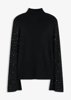 bonprix bonprix Jersey de punto fino con mangas acampanadas decoradas Negro Sale
