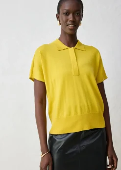 bonprix bonprix Jersey de punto fino con contenido de seda y cuello tipo polo Verde Online