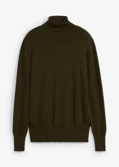 bonprix bonprix Jersey de punto fino con cuello alto Oliva oscuro Clearance