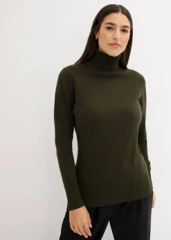 bonprix bonprix Jersey de punto fino con cuello alto Oliva oscuro Clearance
