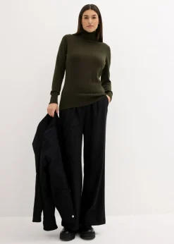 bonprix bonprix Jersey de punto fino con cuello alto Oliva oscuro Clearance