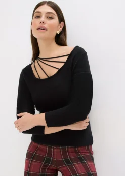 bonprix bonprix Jersey de punto fino con escote profundo Negro New