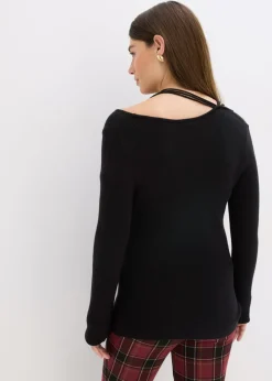 bonprix bonprix Jersey de punto fino con escote profundo Negro New