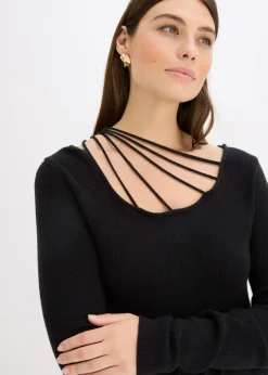 bonprix bonprix Jersey de punto fino con escote profundo Negro New