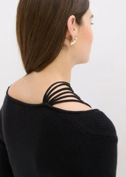 bonprix bonprix Jersey de punto fino con escote profundo Negro New