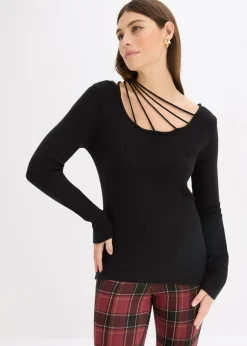 bonprix bonprix Jersey de punto fino con escote profundo Negro New