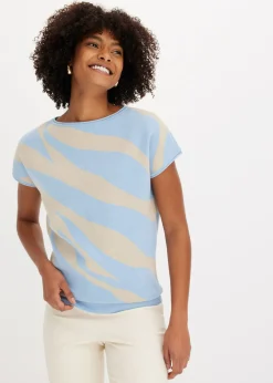 bonprix bonprix Jersey de punto fino con hilo brillante estampado cebra azul claro-gris piedra Online
