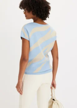 bonprix bonprix Jersey de punto fino con hilo brillante estampado cebra azul claro-gris piedra Online