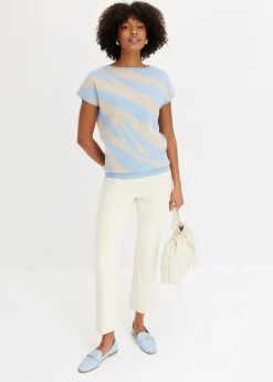 bonprix bonprix Jersey de punto fino con hilo brillante estampado cebra azul claro-gris piedra Online