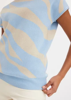 bonprix bonprix Jersey de punto fino con hilo brillante estampado cebra azul claro-gris piedra Online
