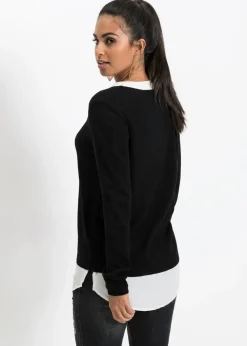 bonprix bonprix Jersey de punto fino con inserto de blusa Negro Sale