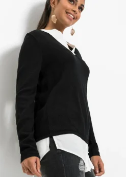 bonprix bonprix Jersey de punto fino con inserto de blusa Negro Sale