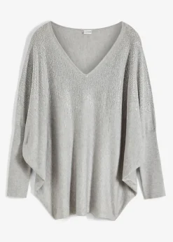 bonprix bonprix Jersey de punto fino con aplicación de piedras brillantes Gris claro jaspeado Outlet