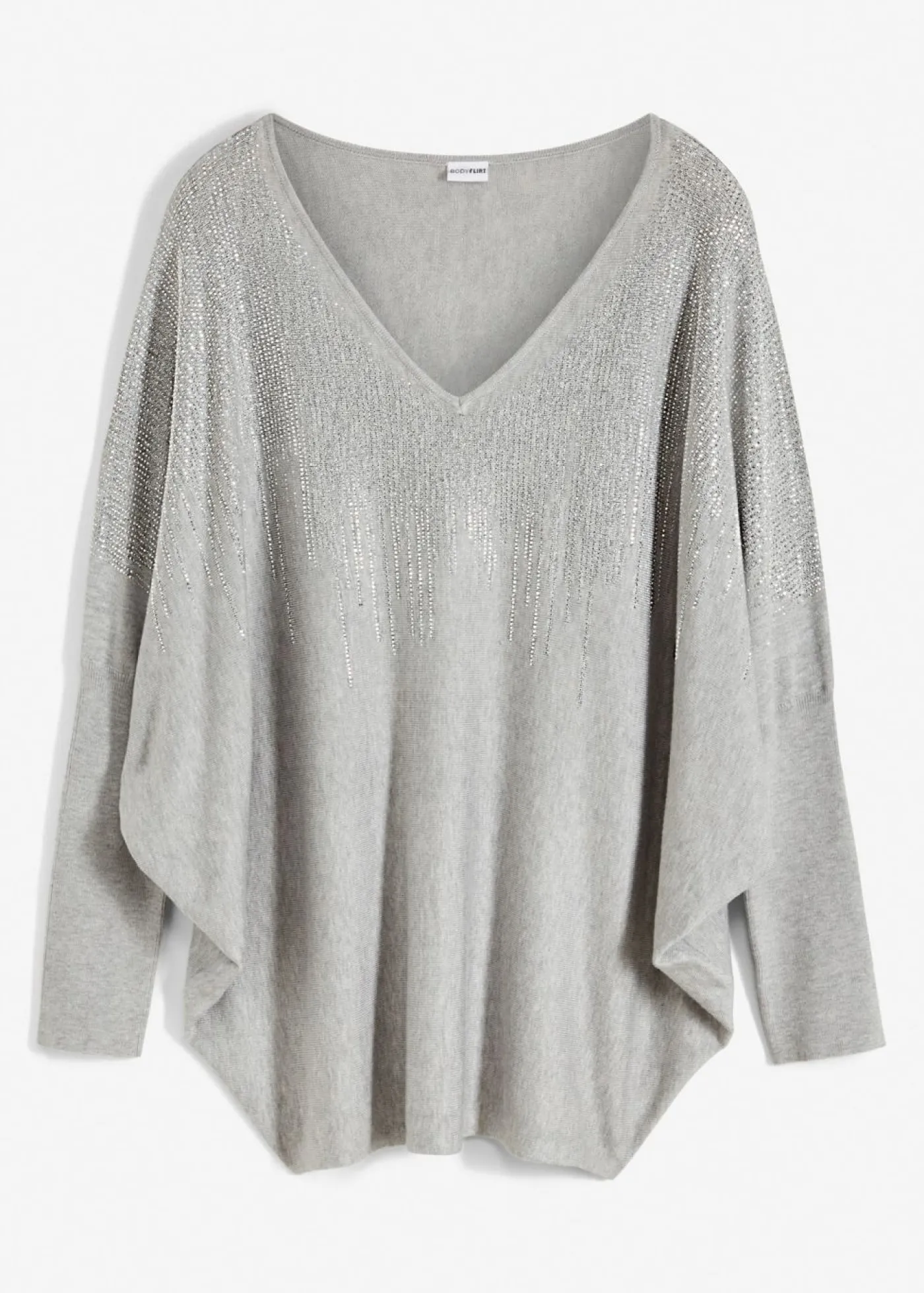 bonprix bonprix Jersey de punto fino con aplicación de piedras brillantes Gris claro jaspeado Outlet