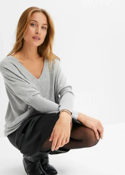 bonprix bonprix Jersey de punto fino con aplicación de piedras brillantes Gris claro jaspeado Outlet