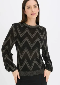 bonprix bonprix Jersey de punto fino con efecto brillante Negro-oro Outlet