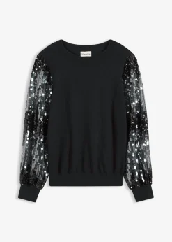 bonprix bonprix Jersey de punto fino con mangas de lentejuelas Negro Clearance