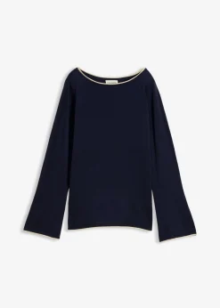 bonprix bonprix Jersey de punto fino de mezcla de algodón azul marino-arena claro Hot