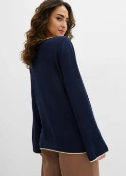 bonprix bonprix Jersey de punto fino de mezcla de algodón azul marino-arena claro Hot