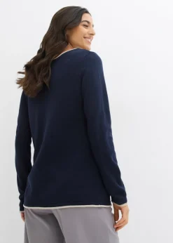 bonprix bonprix Jersey de punto fino de mezcla de algodón azul marino-gris piedra Hot
