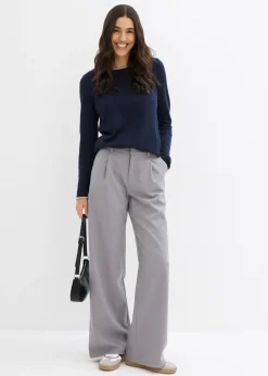 bonprix bonprix Jersey de punto fino de mezcla de algodón azul marino-gris piedra Hot