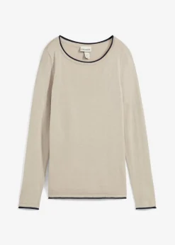bonprix bonprix Jersey de punto fino de mezcla de algodón gris piedra-azul marino